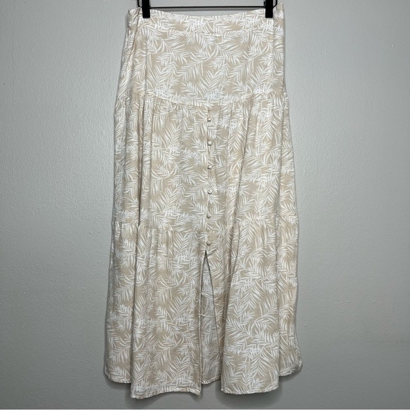 Midnight Sky Women‎ Skirt Large Cream Tan Flax Rayon Button Up Split Boho Resort - Picture 1 of 6